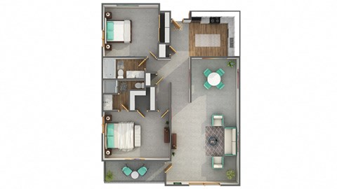 Floor plan for 2 beds, 2 baths, 1411 sqft